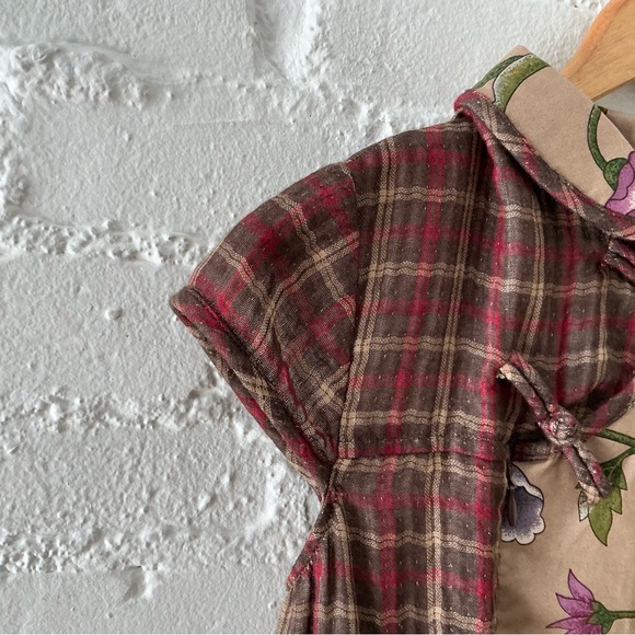 Vintage Dress Womens Mixed Plaid Floral Print Maxi Prairie Folk Eclectic Country - Picture 2 of 13